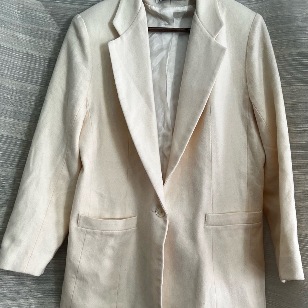Vintage Ivory Wool Blazer | Made in USA | Minimalist 80s–90s Jacket